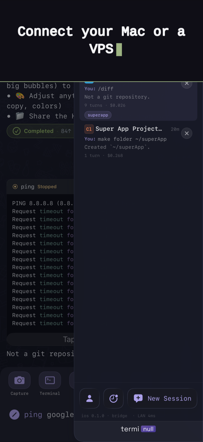 Terminull connecting to a Mac or a VPS
